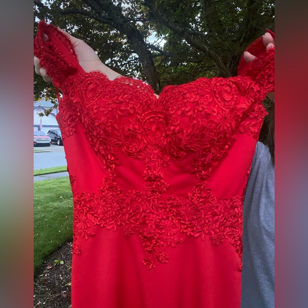 Red off the shoulder prom dress